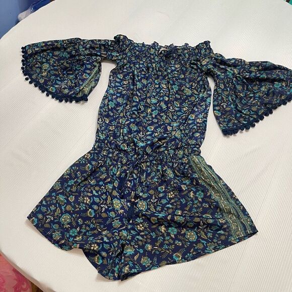 Anthropologie Raga Kassie Hippie Boho Chic Pom Pom Romper Jumpsuit Size XS - Picture 1 of 11